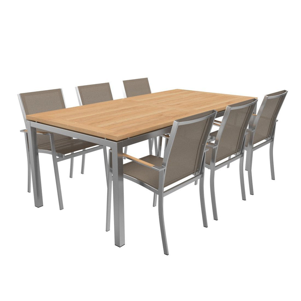 Hagemøbelsett Oviedo 6 plasser rustfritt stål taupe 200x100 cm bakside