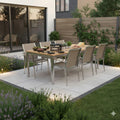 Hagemøbelsett Oviedo 6 plasser rustfritt stål taupe 200x100 cm forfra