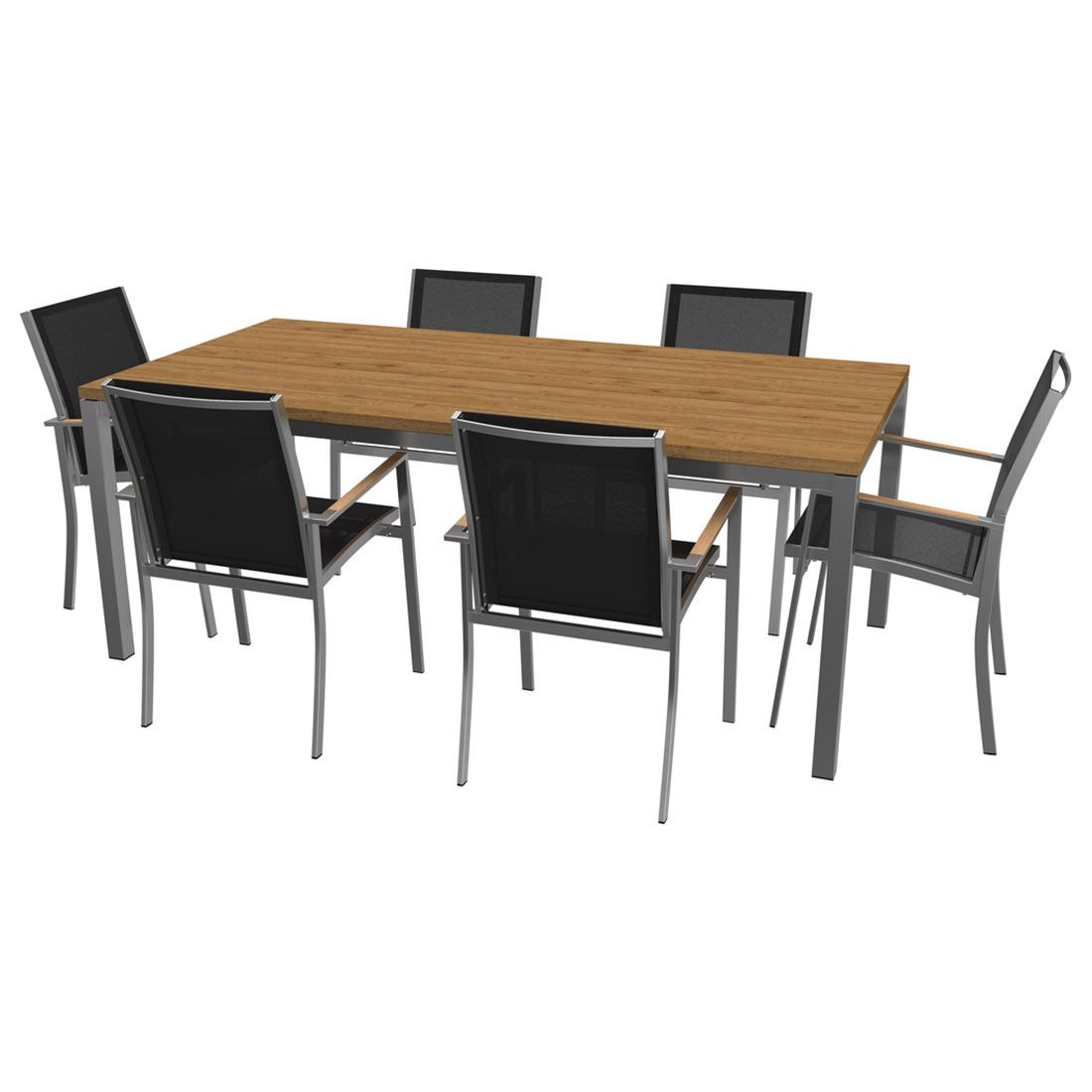 Oppstilt Hagemøbelsett Oviedo 6 plasser rustfritt stål textilen 200x100 på terrasse
