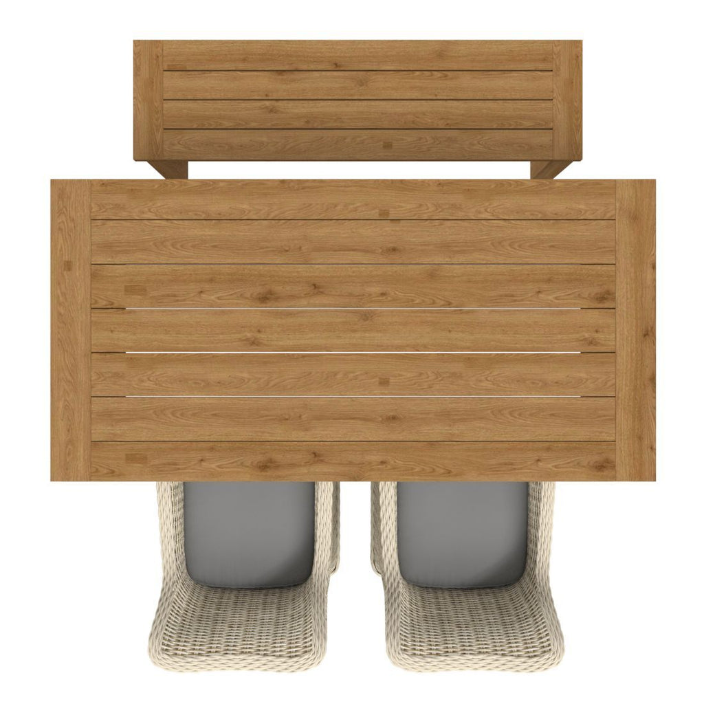 Detalj av polyrattan og resirkulert teak på Hagemøbelsett Oxford 5 plasser