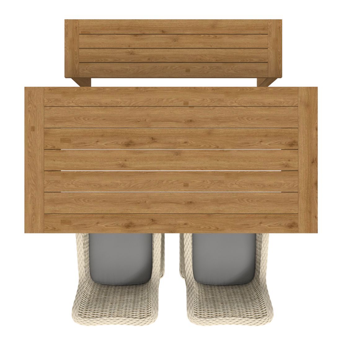 Detalj av polyrattan og resirkulert teak på Hagemøbelsett Oxford 5 plasser