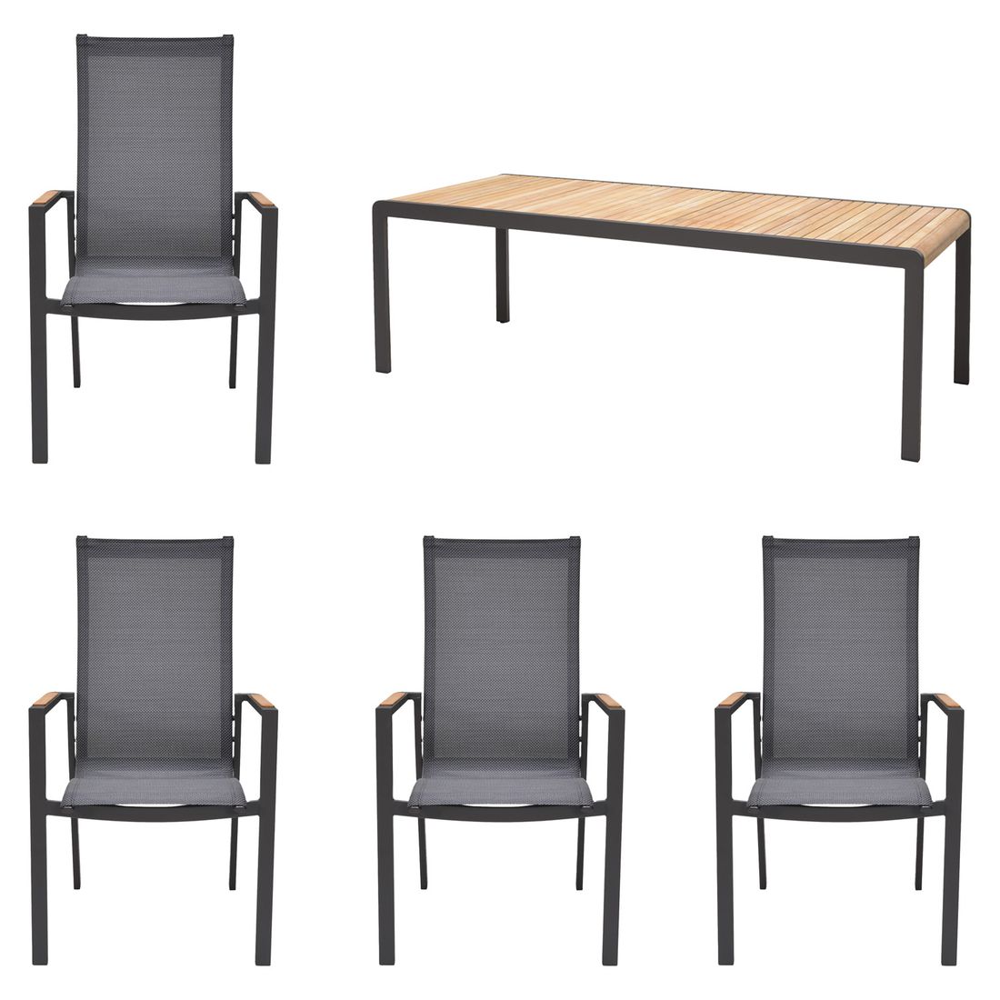 Hagemøbelsett Palau 4 plasser aluminium teak bakside