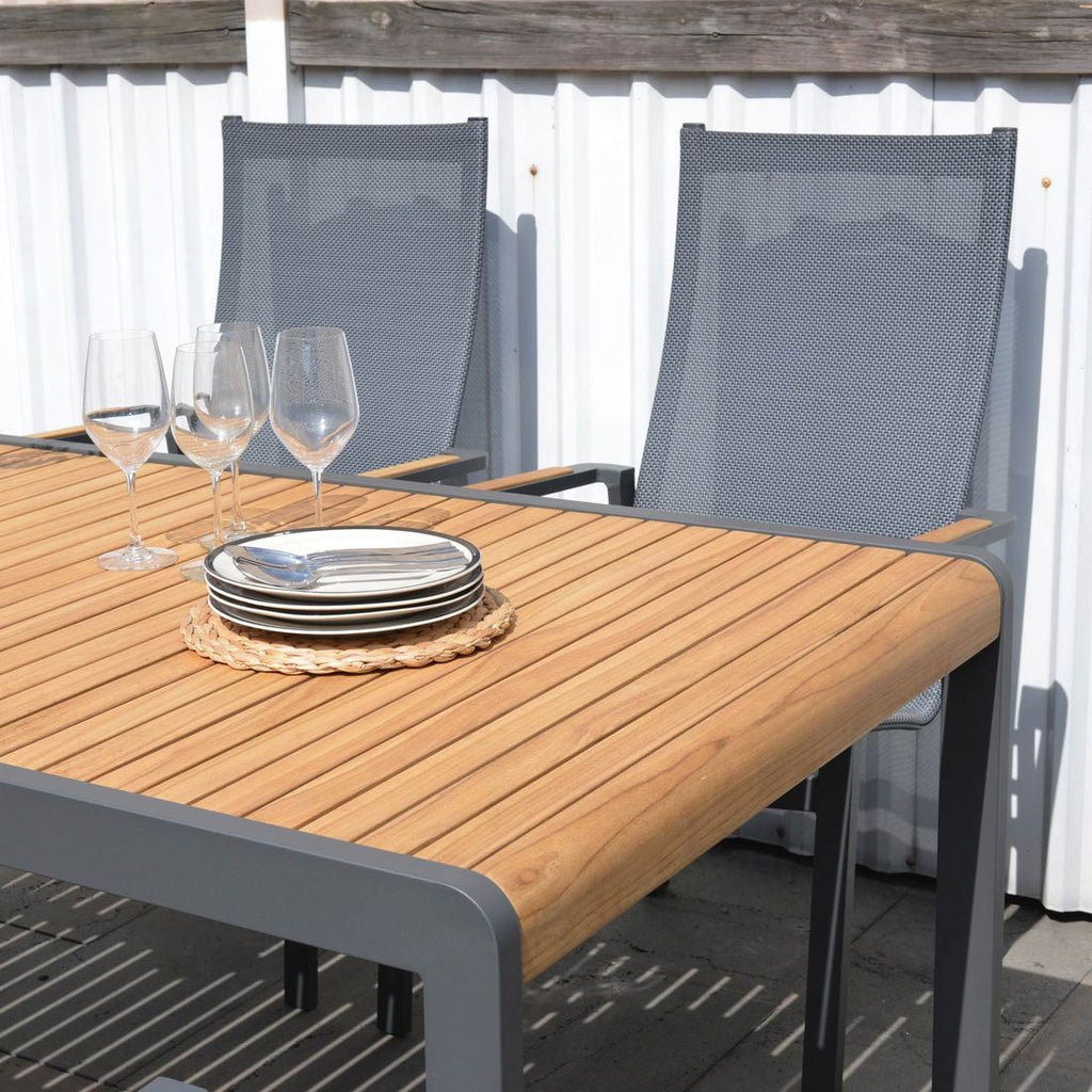 Hagemøbelsett Palau 4 plasser aluminium teak helhetlig oversikt
