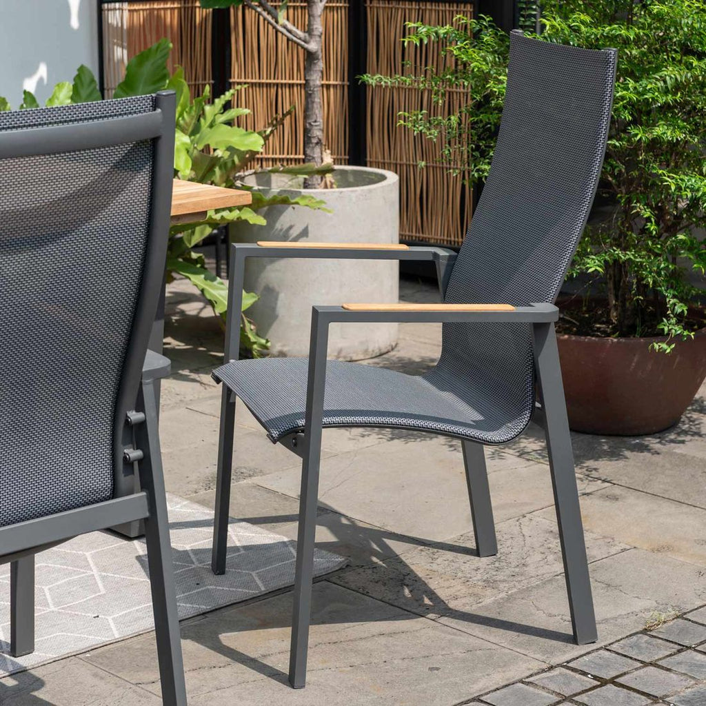 Hagemøbelsett Palau 4 plasser aluminium teak stabelbar stol