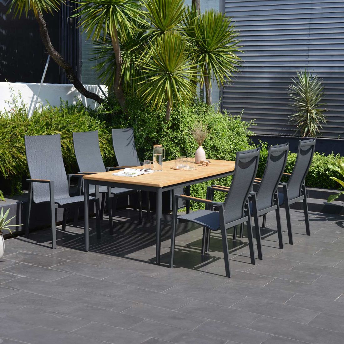 Hagemøbelsett Palau 6 plasser aluminium teak forfra
