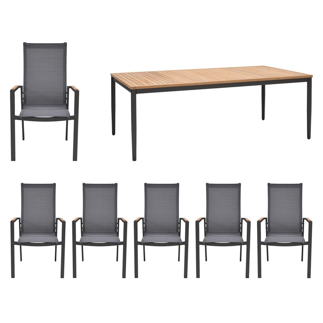 Hagemøbelsett Palau 6 plasser aluminium teak bakside