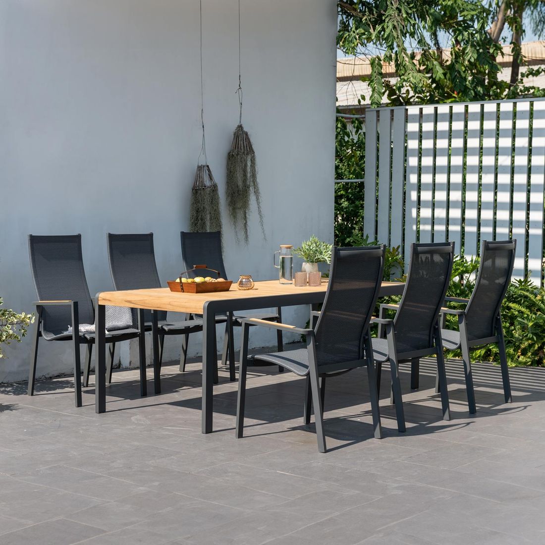 Hagemøbelsett Palau 6 plasser aluminium teak forfra