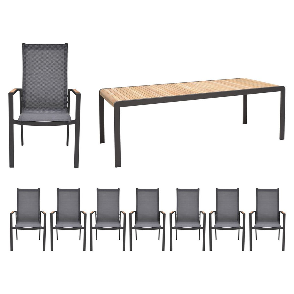 Hagemøbelsett Palau 8 plasser aluminium teak bakside