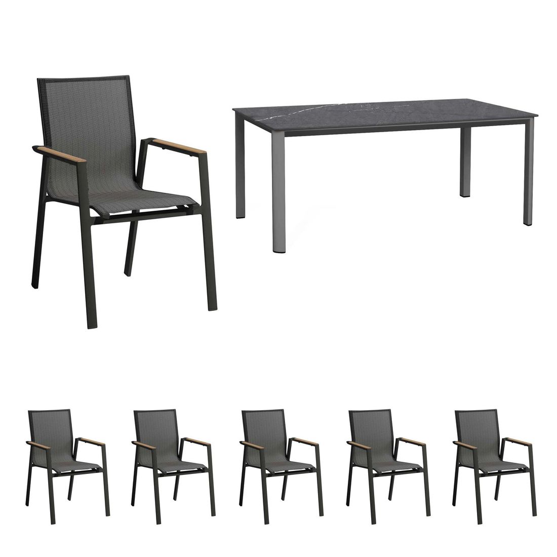 Hagemøbelsett Palermo 6 plasser aluminium/keramikk bakside