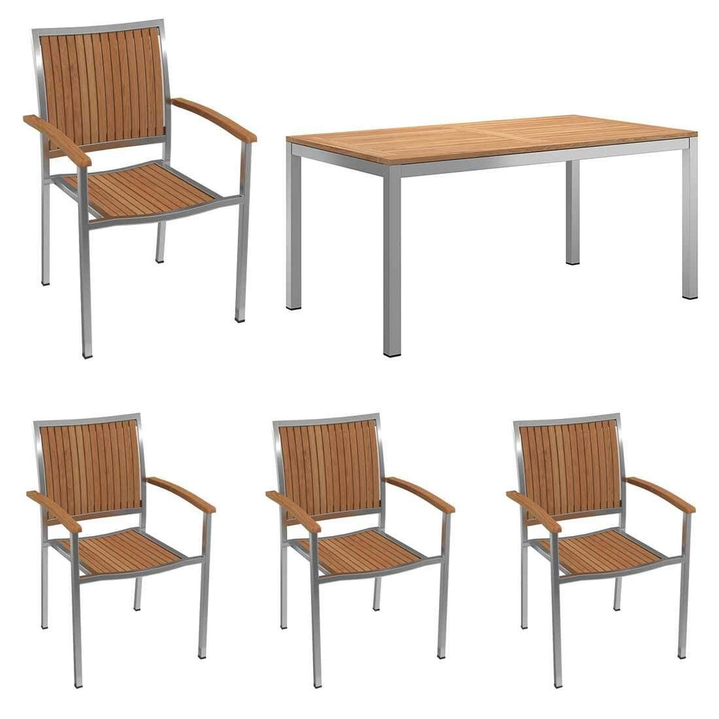 Hagemøbelsett Pasadena 4 plasser teak og rustfritt stål bakside