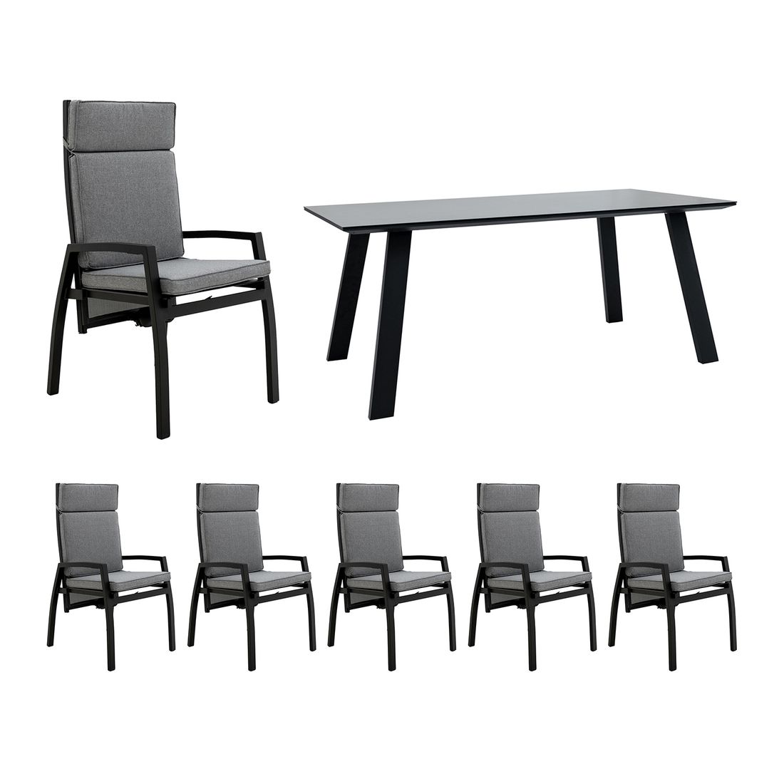 Hagemøbelsett Perth 6 plasser aluminium sett forfra