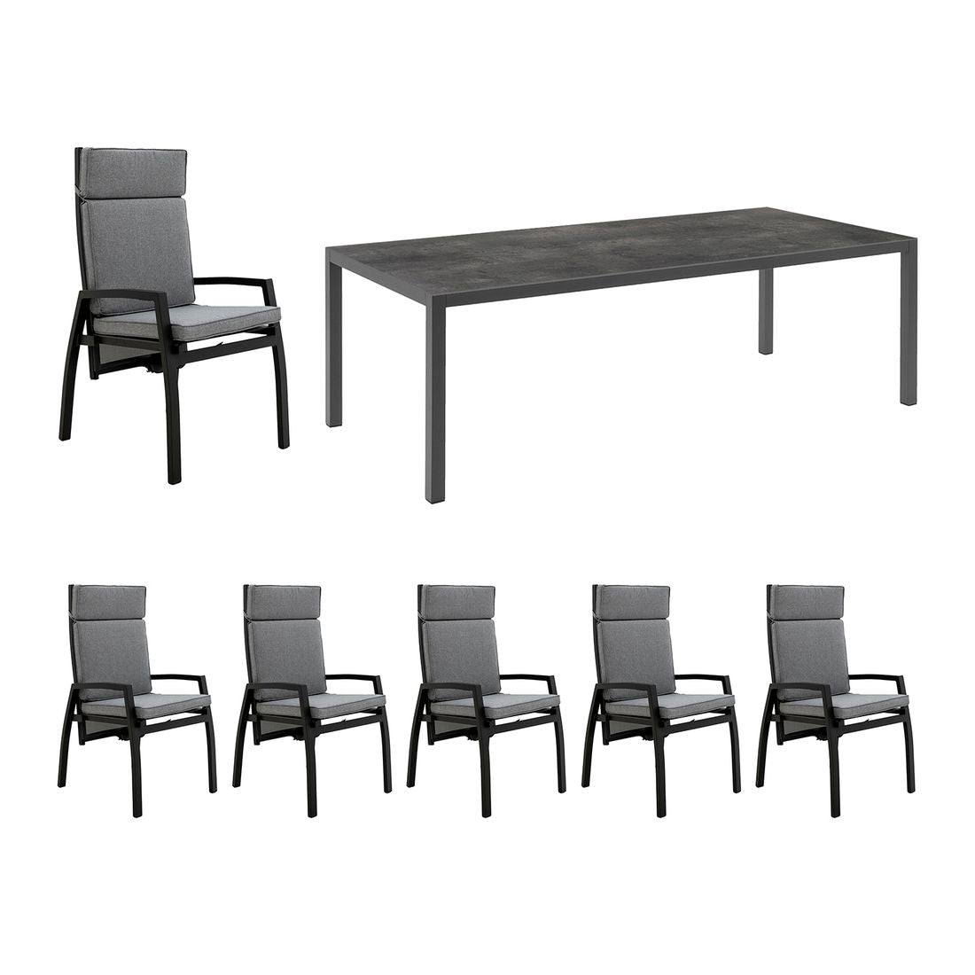 Hagemøbelsett Perth 8-deler aluminium HPL forfra