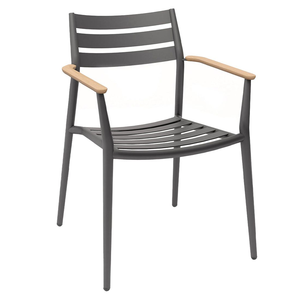 Montert hagemøbelsett Pia 6 plasser aluminium teak på terrasse