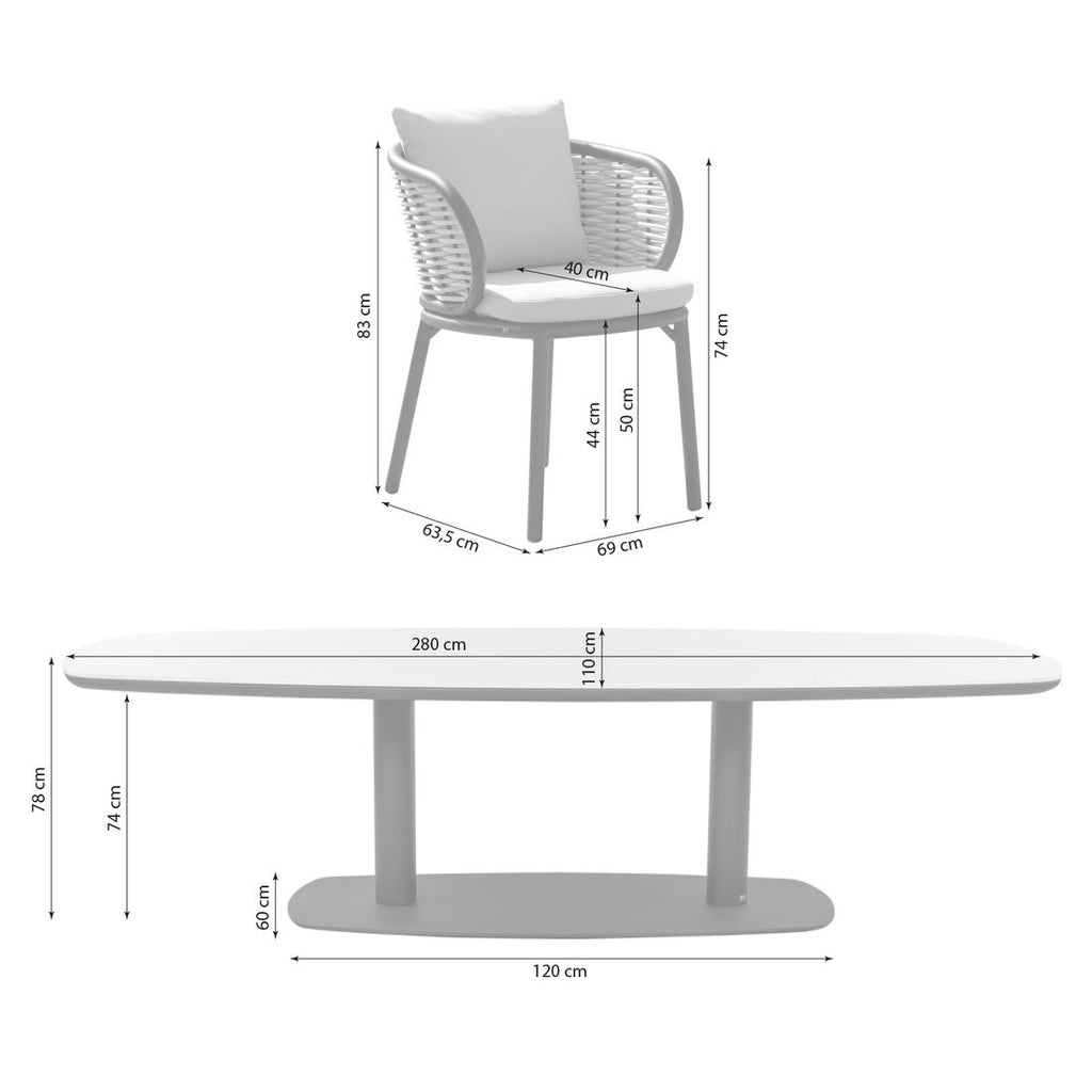Hagemøbelsett Pine Key XL 8 plasser montert på terrasse