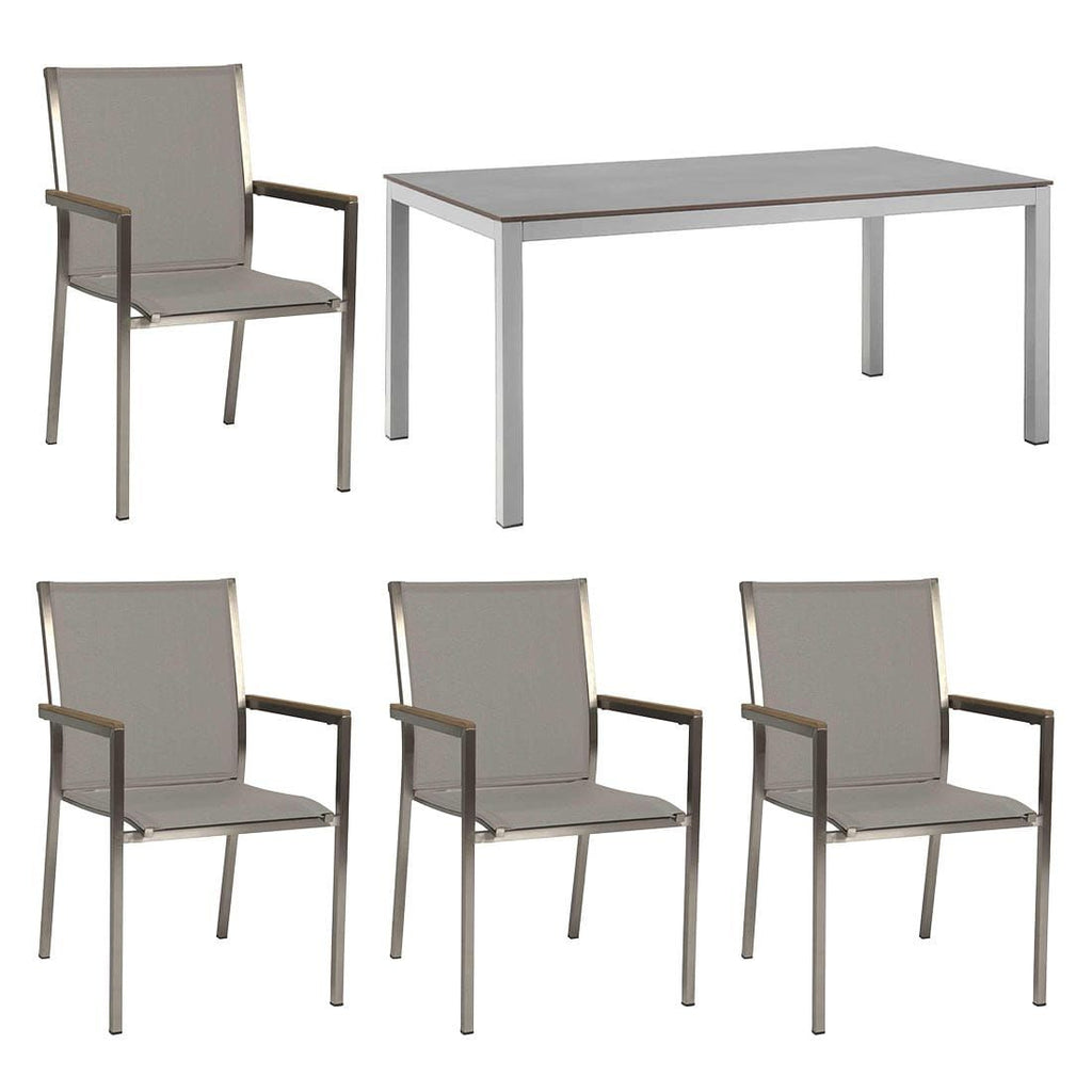 Hagemøbelsett Polaris 4 plasser rustfritt stål HPL 160x90 cm forfra