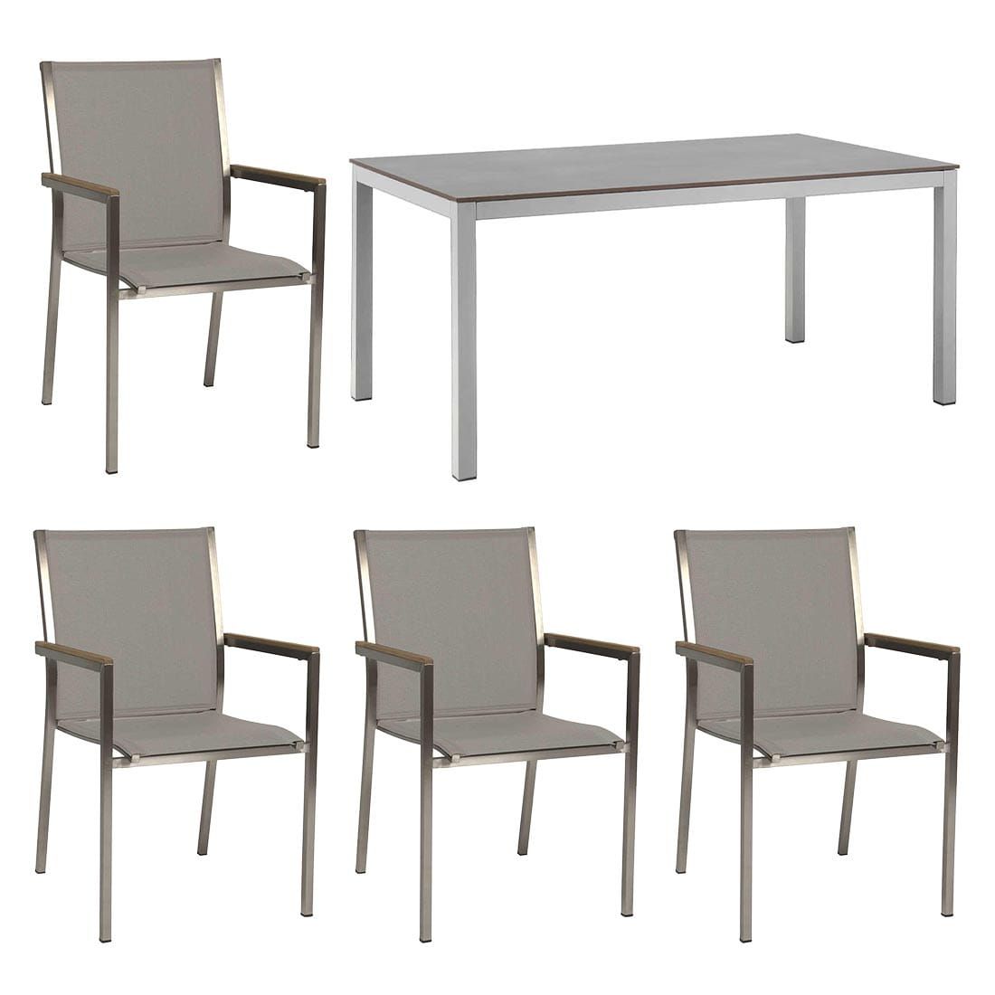Hagemøbelsett Polaris 4 plasser rustfritt stål HPL 160x90 cm forfra