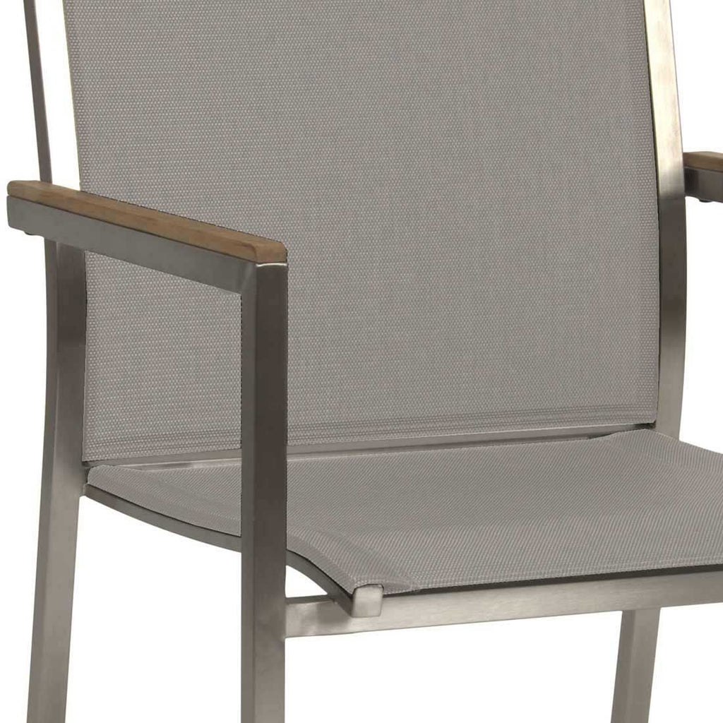 Oversikt over Hagemøbelsett Polaris 4 plasser rustfritt stål HPL 160x90 cm på terrasse