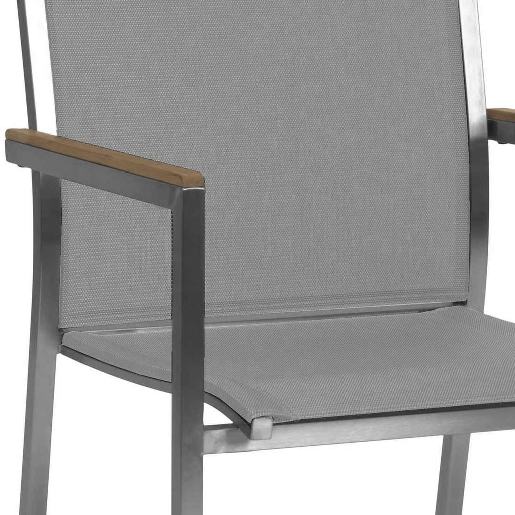 Detalj av bordplate på Hagemøbelsett Polaris 6 plasser rustfritt stål HPL