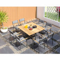 Hagemøbelsett Quadux 8 plasser, aluminium teak 140x140 cm - Zebra forfra