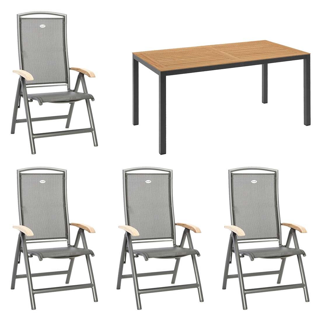 Hagemøbelsett Raffaelo 4 plasser aluminium/teak forfra