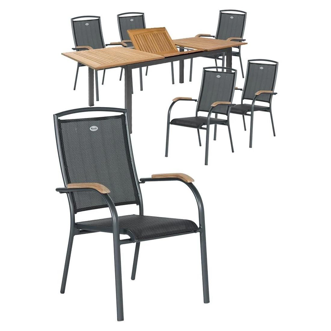 Hagemøbelsett Raffaelo 6 plasser aluminium teak forfra