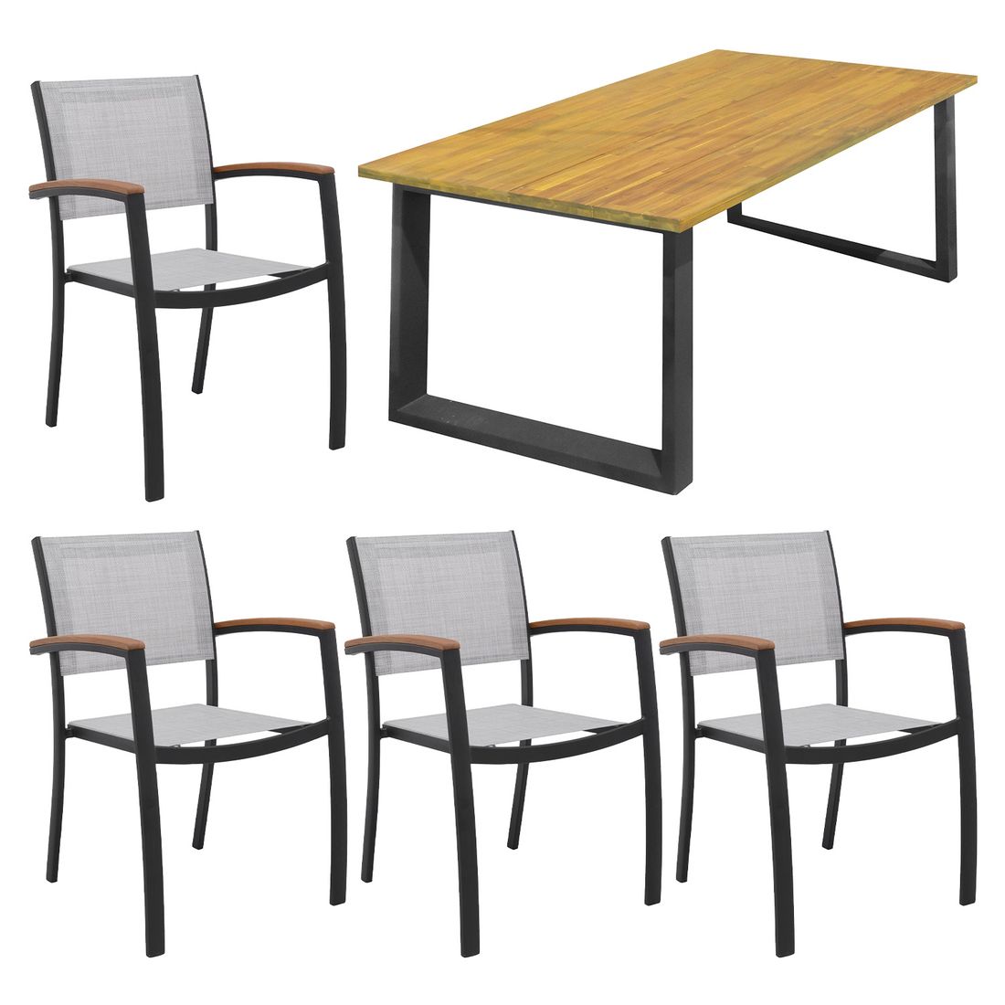 Hagemøbelsett Ragusa 4 plasser aluminium/akasie 180x100 cm forfra