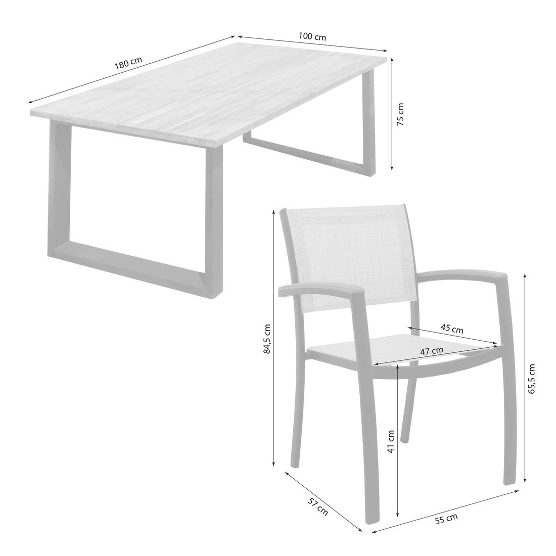 Baksiden av Hagemøbelsett Ragusa 4 plasser aluminium/akasie 180x100 cm