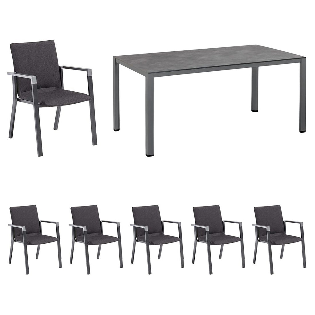 Hagemøbelsett Rasmus 6 plasser aluminium HPL montert på terrasse