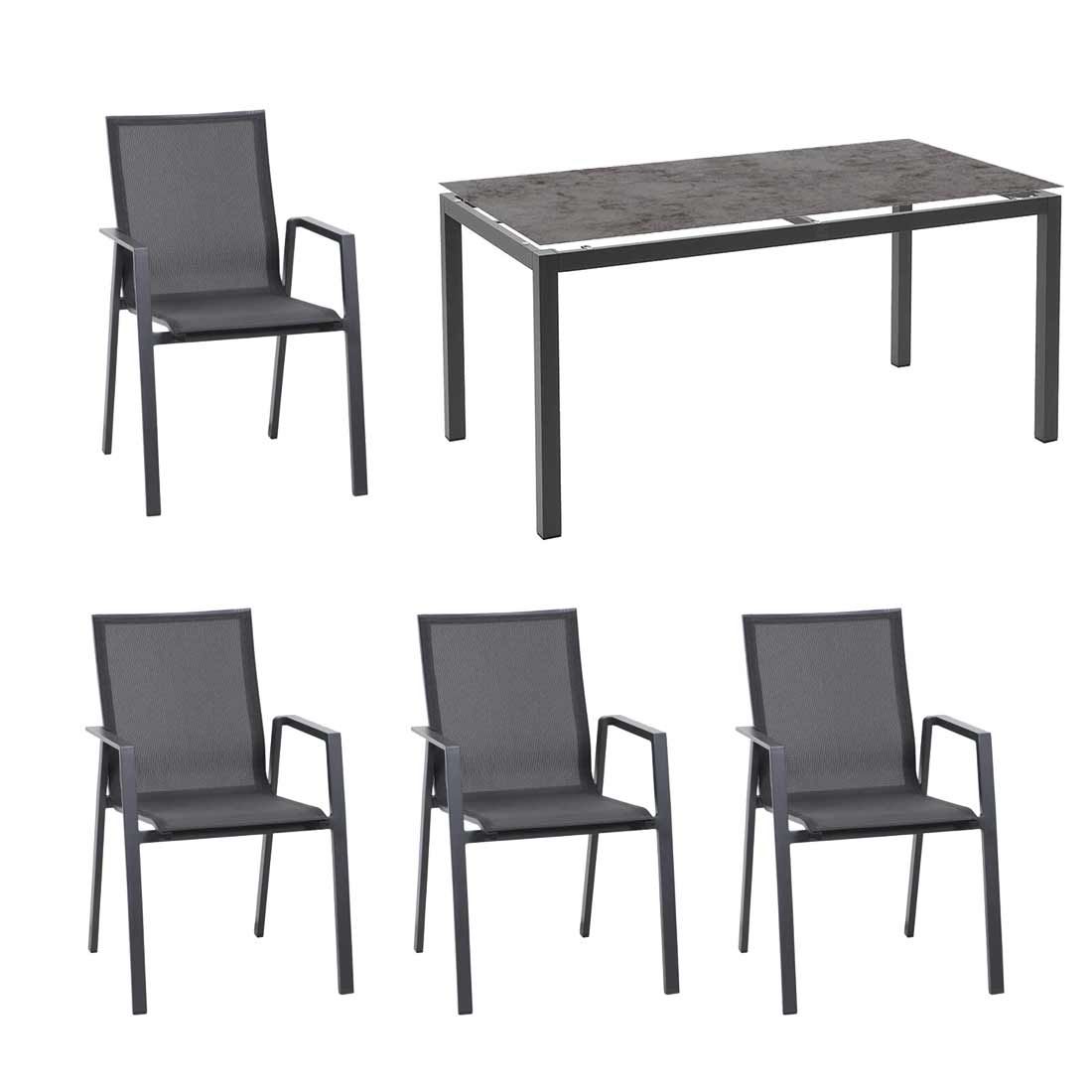 Hagemøbelsett Reno 4 plasser aluminium textilen 160x90 cm - Siena Garden forfra