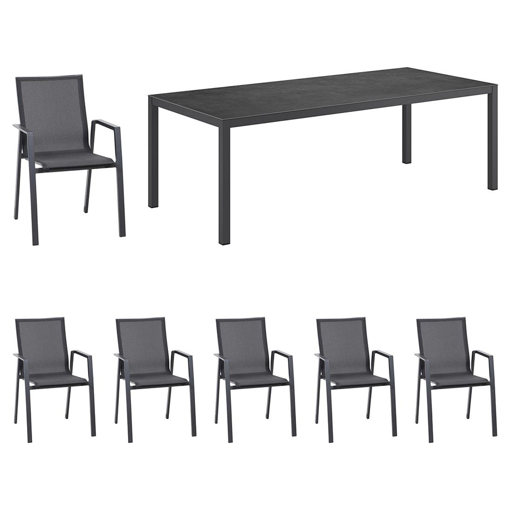 Hagemøbelsett Reno 6 plasser aluminium 220x100 cm - Siena Garden forfra