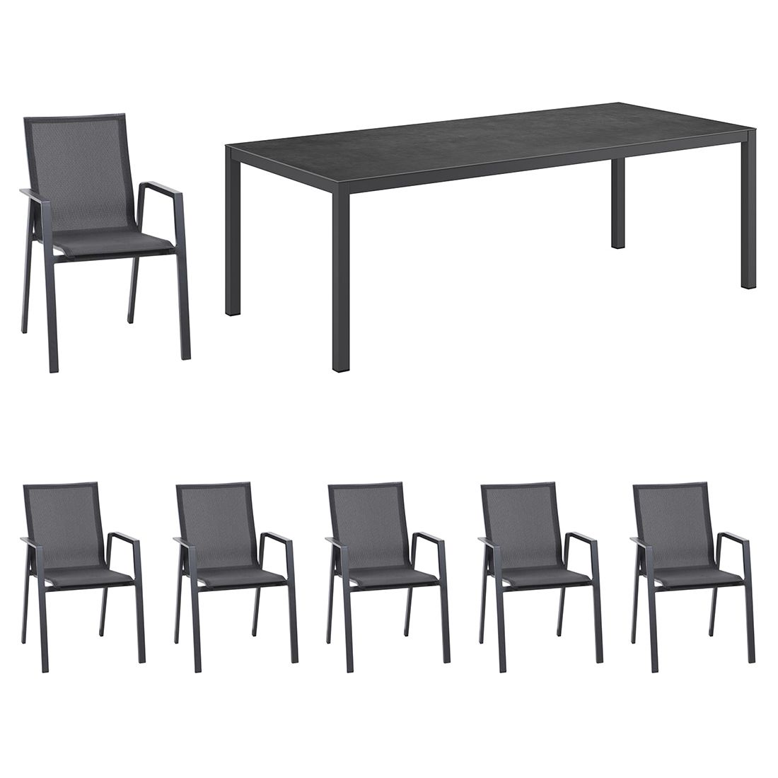 Hagemøbelsett Reno 6 plasser aluminium 220x100 cm - Siena Garden forfra