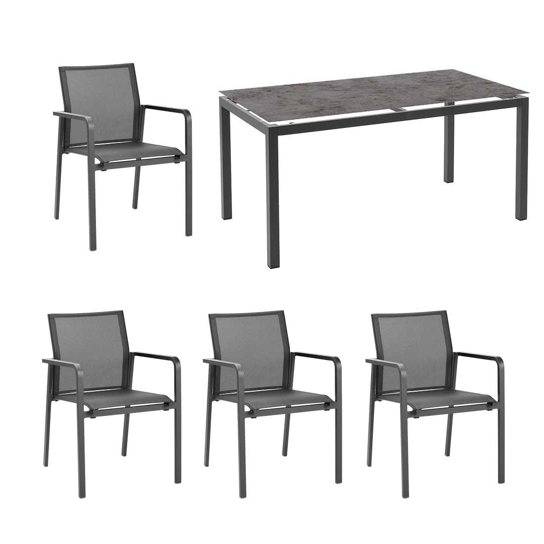 Hagemøbelsett Rhodos 4 plasser aluminium 160x90 cm forfra