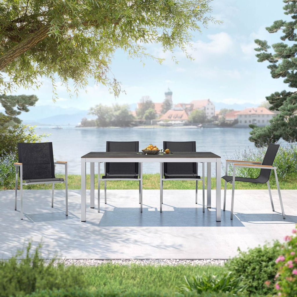 Hagemøbelsett Rimini 4 plasser, HPL og textilen 160x90 cm - OUTLIV forfra