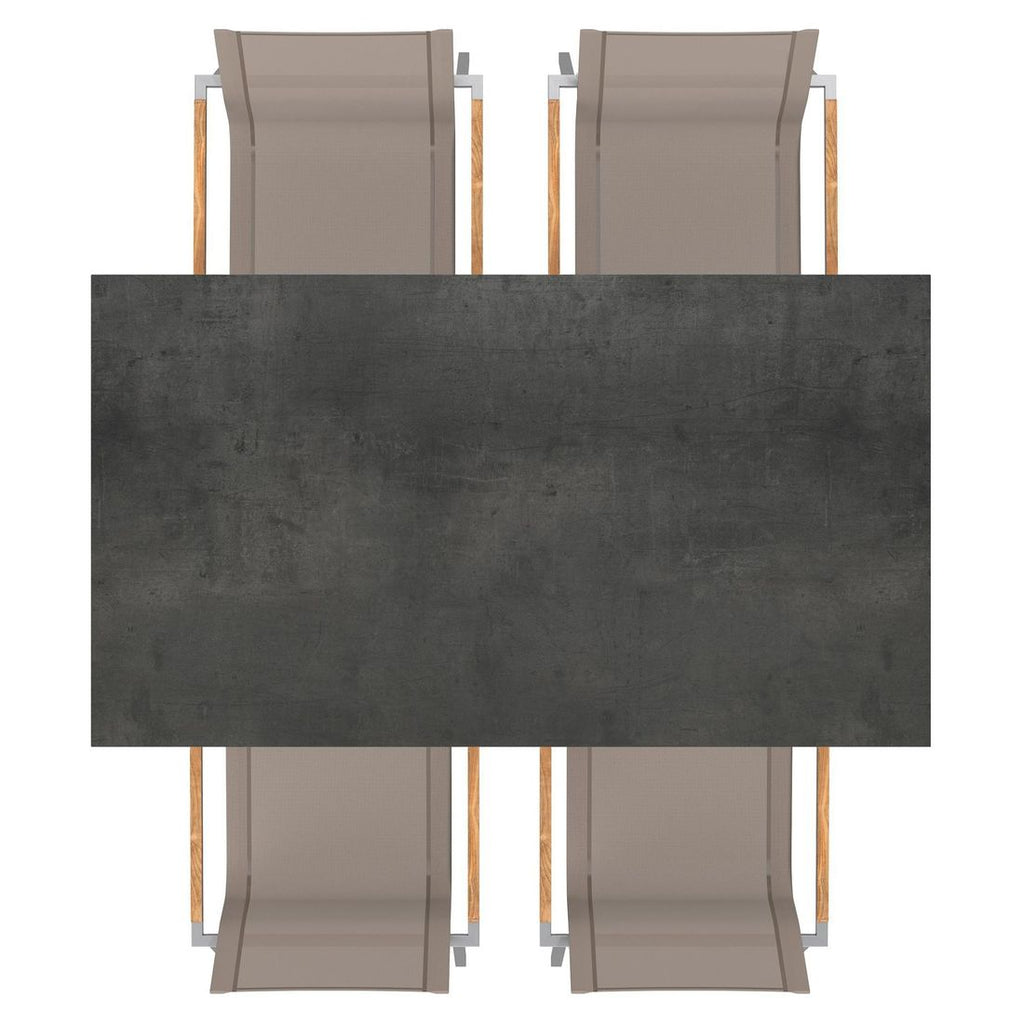 Hagemøbelsett Rimini 4 plasser HPL og textilen taupe bord og stoler montert