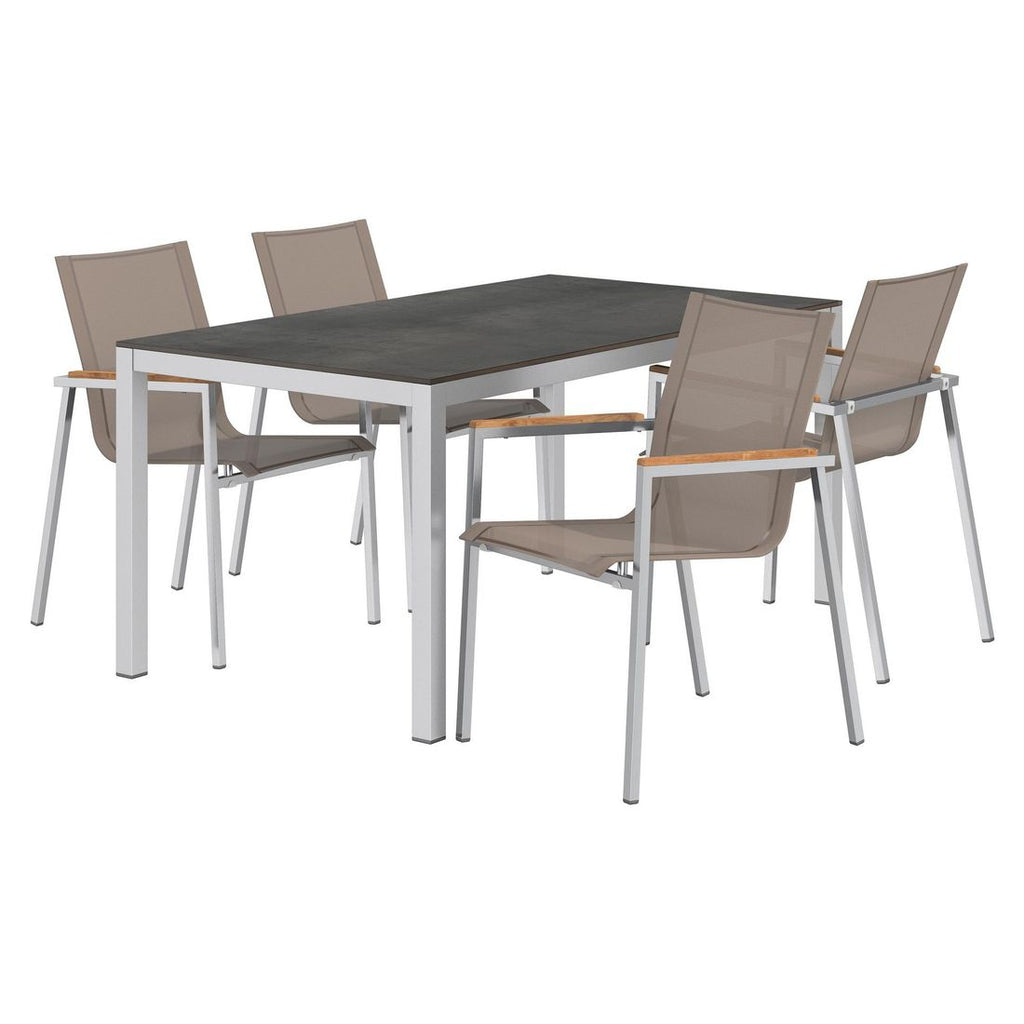 Hagemøbelsett Rimini 4 plasser HPL og textilen taupe bordplate detalj