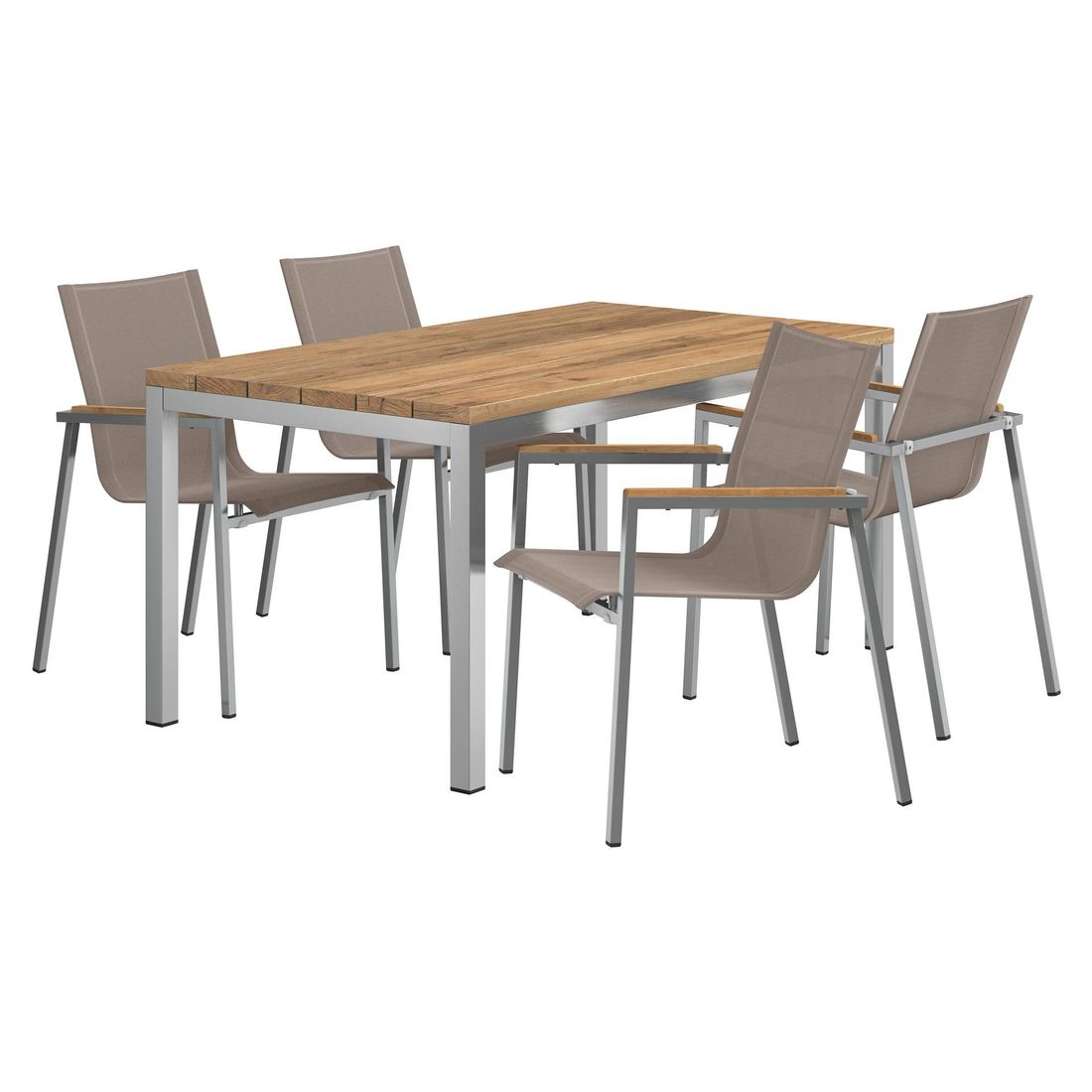 Hagemøbelsett Rimini 4 plasser rustfritt stål/textilen bakside