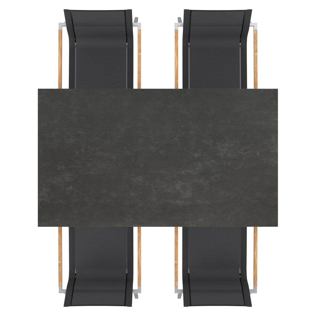 Hagemøbelsett Rimini 4 plasser, uttrekkbart bord 160-267x92 cm - OUTLIV stablede stoler