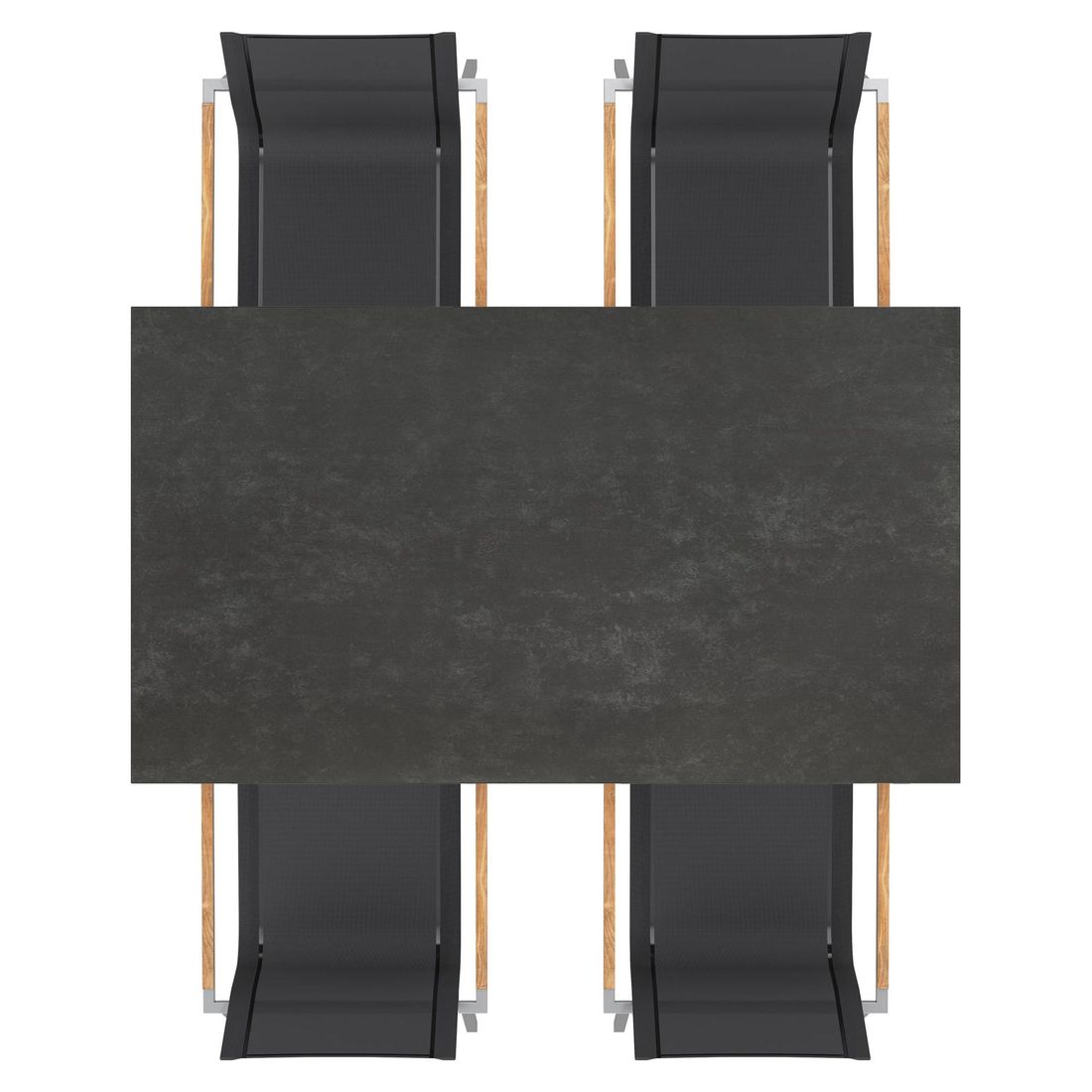 Hagemøbelsett Rimini 4 plasser, uttrekkbart bord 160-267x92 cm - OUTLIV stablede stoler