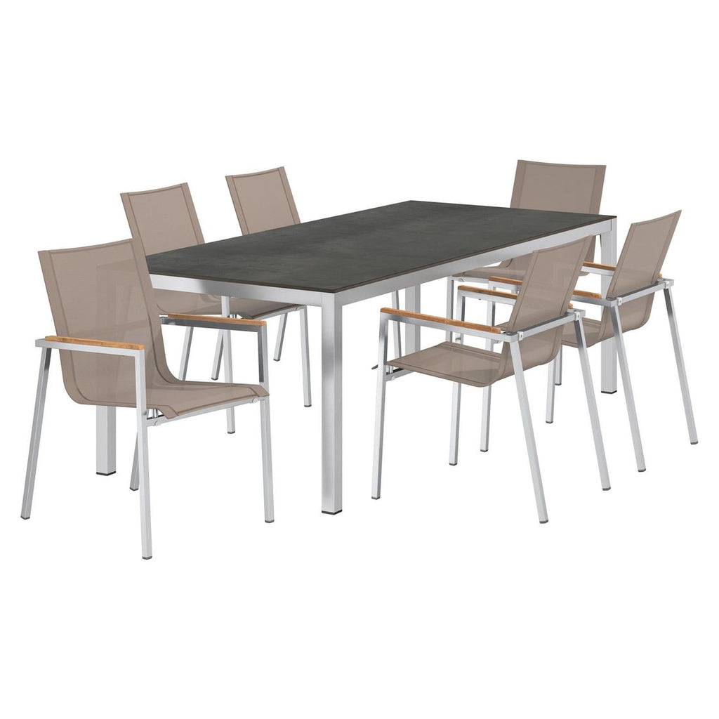 Hagemøbelsett Rimini 6 plasser, rustfritt stål taupe 220x100 cm - OUTLIV bakside