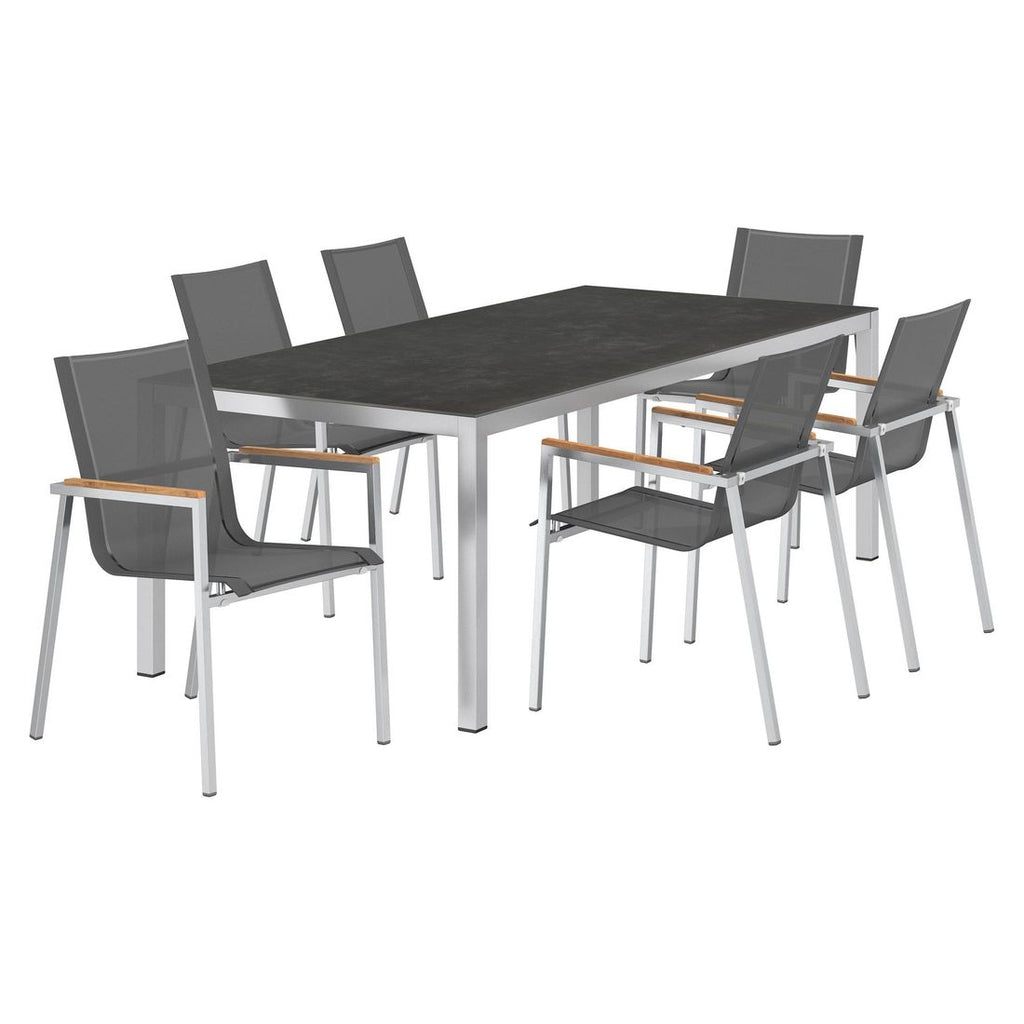 Hagemøbelsett Rimini 6 plasser rustfritt stål/textilen bakside