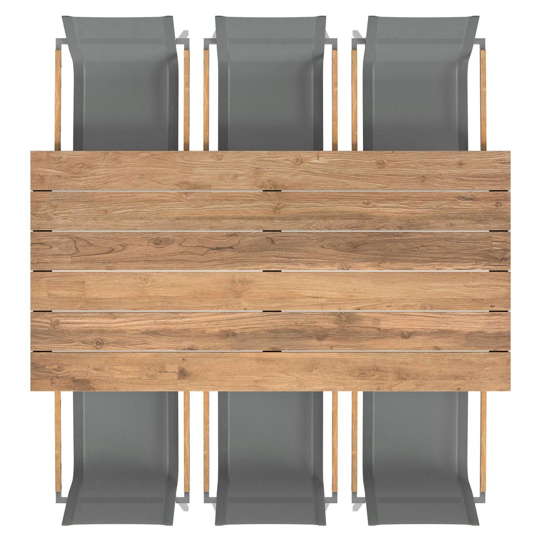 Montert Hagemøbelsett Rimini 6 plasser rustfritt stål 200x100 cm - OUTLIV på terrasse