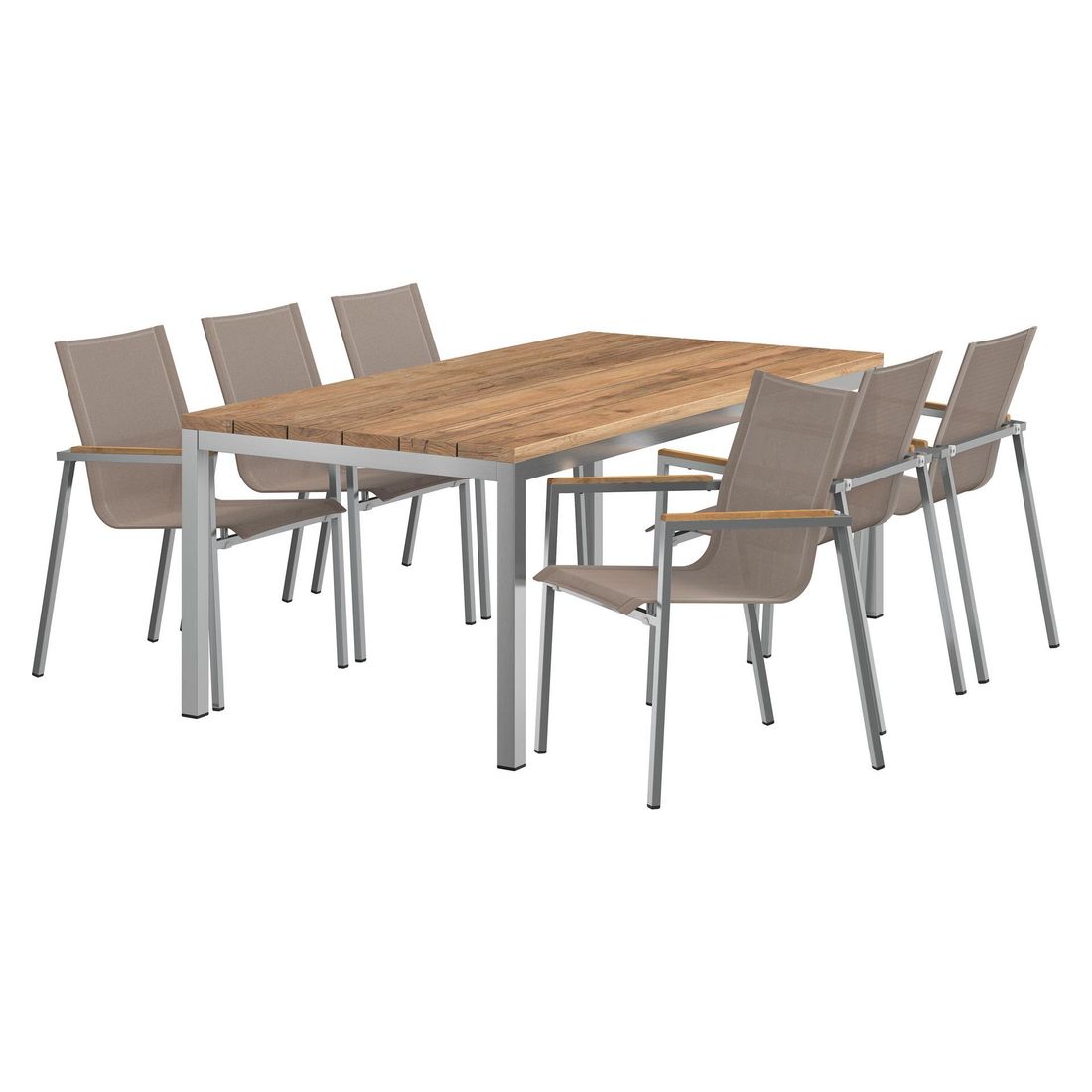 Hagemøbelsett Rimini 6 plasser rustfritt stål textilen bakside