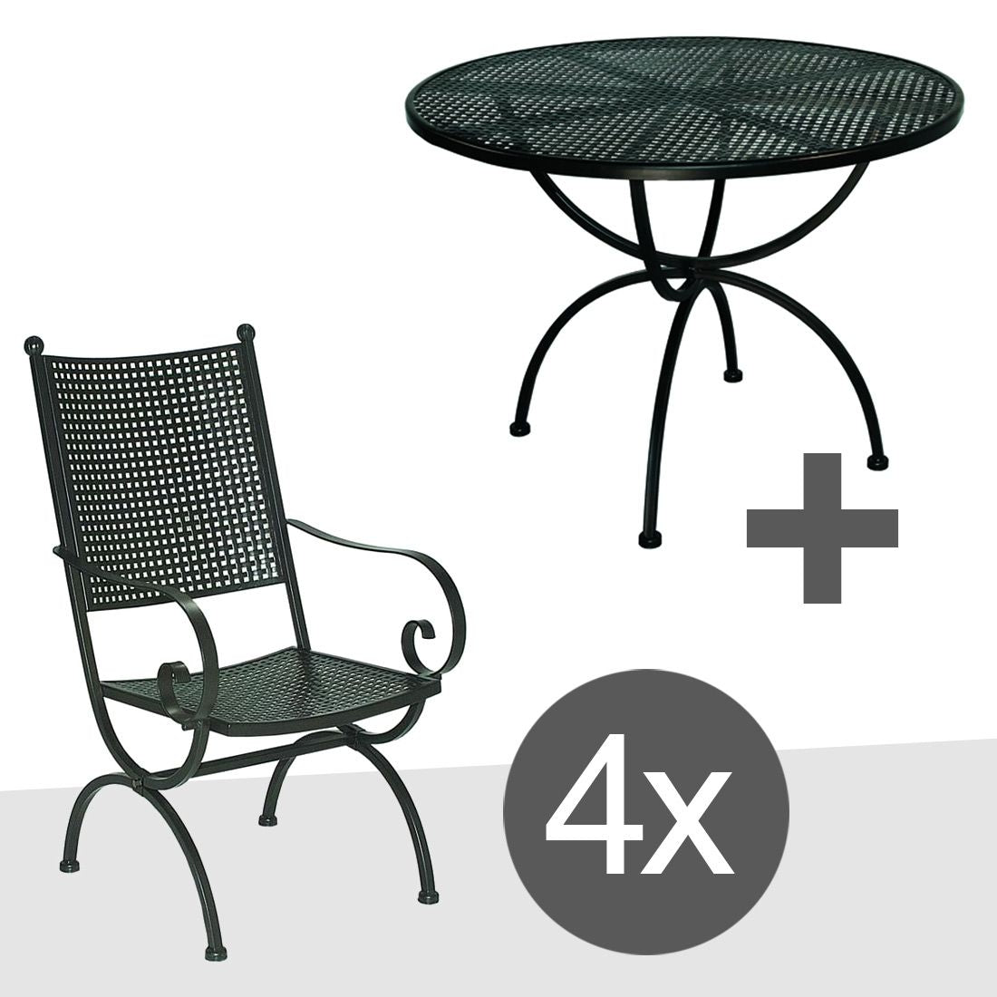 Hagemøbelsett Romeo Elegance 4 plasser, smijern bakside