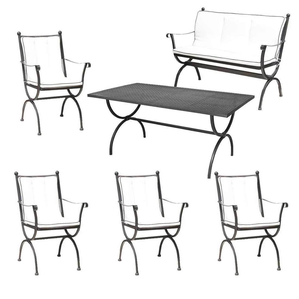 Hagemøbelsett Romeo L 7 plasser, jern 125x75 cm forfra