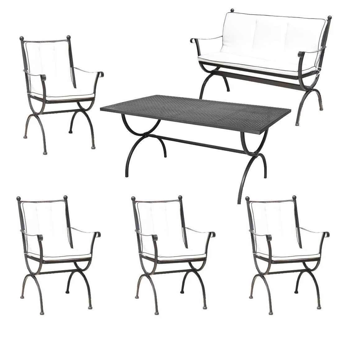Hagemøbelsett Romeo L 7 plasser, jern 125x75 cm forfra