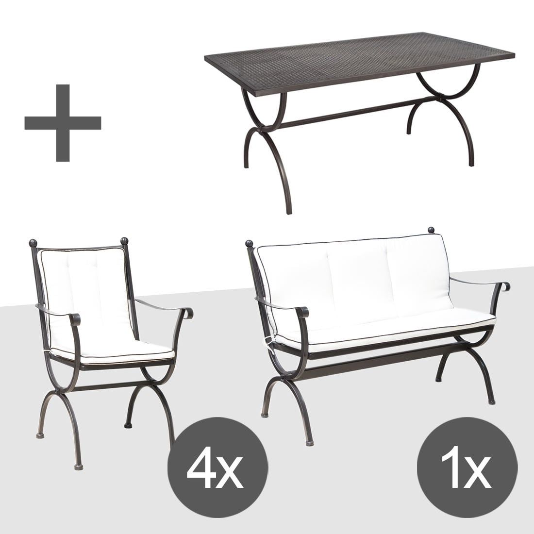 Hagemøbelsett Romeo L 7 plasser, jern 125x75 cm bakside
