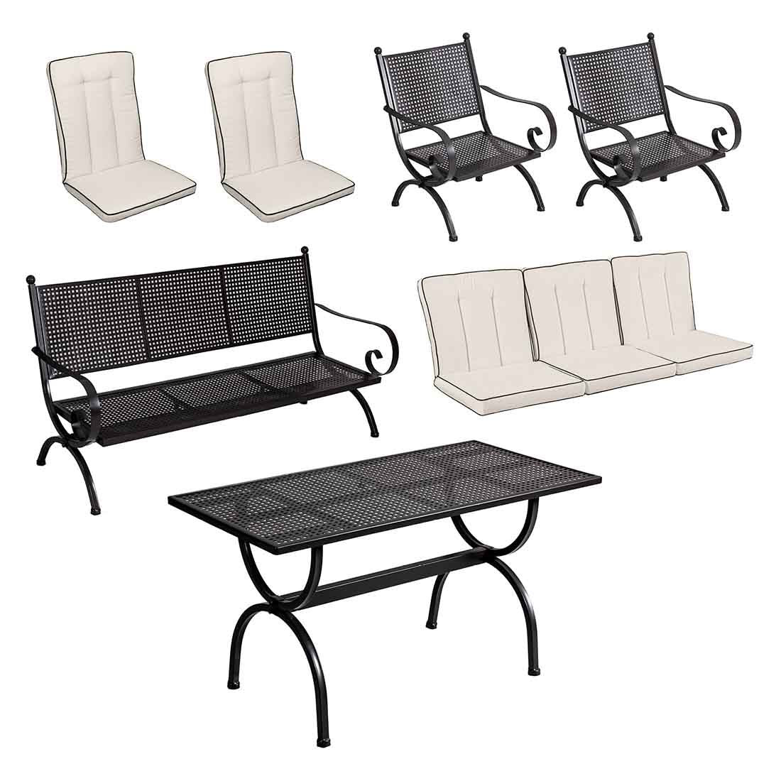 Hagemøbelsett Romeo M 5 plasser, jern 135x70 cm bakside