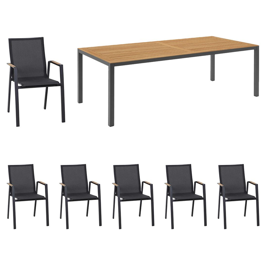 Hagemøbelsett Rondo 6 plasser aluminium teak 220x100 cm - Siena Garden forfra