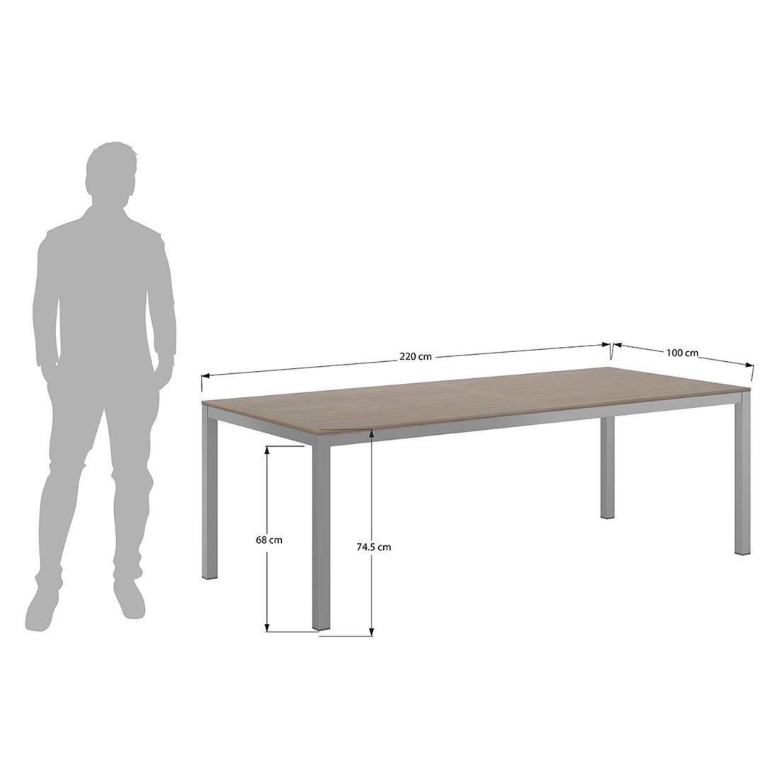 Hagemøbelsett Rondo 6 plasser aluminium teak 220x100 cm - Siena Garden stabelbare stoler