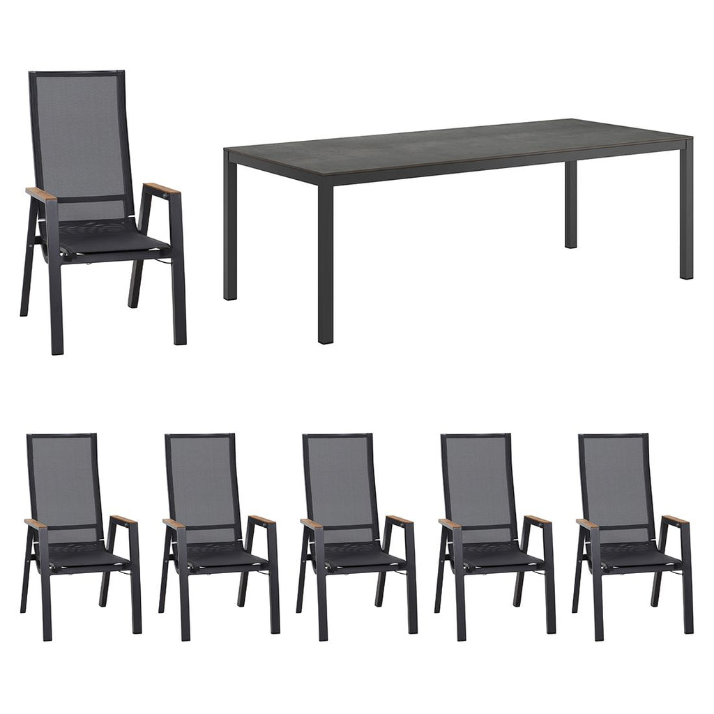 Hagemøbelsett Rondo 7-delers aluminium HPL 220x100 cm forfra